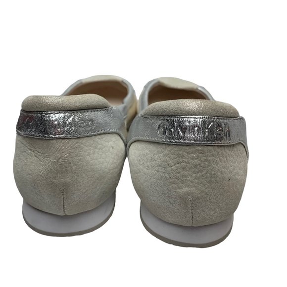 CALVIN KLEIN Starla Silver Leather Tan Mesh Athleisure Flats - Picture 7 of 12